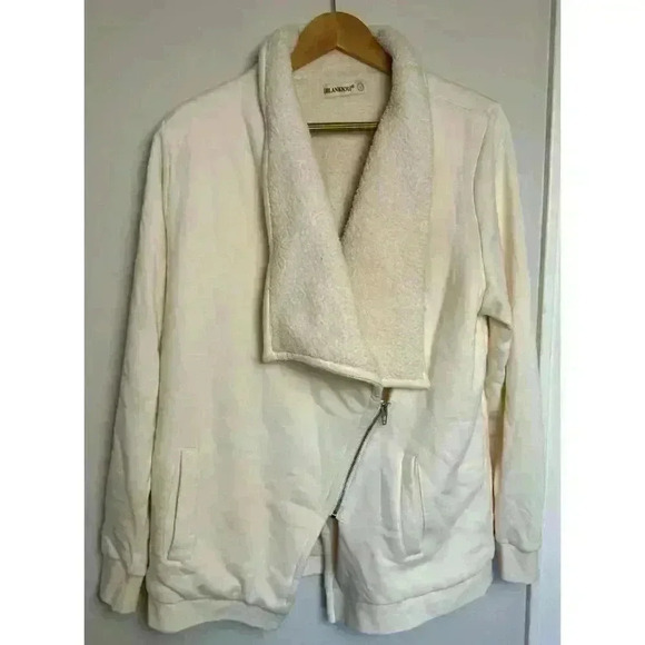 EUC Blank NYC Sherpa Cream zip cardigan sweater jacket Size L Cozy Thick Sherpa - Picture 1 of 7